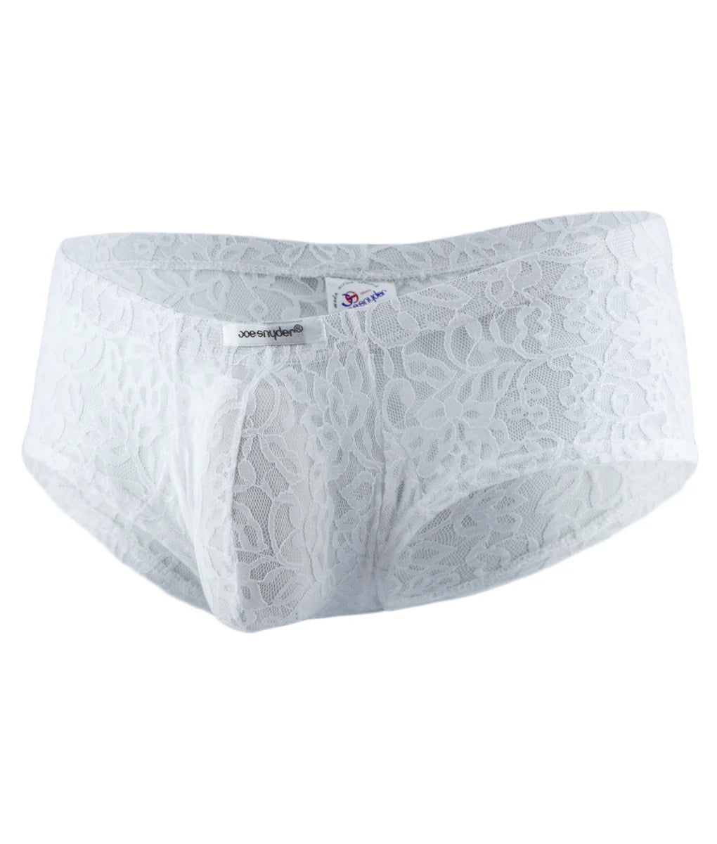 White lace men’s underwear joe snyder bulge boxer with delicate floral pattern and sheer mesh detailing