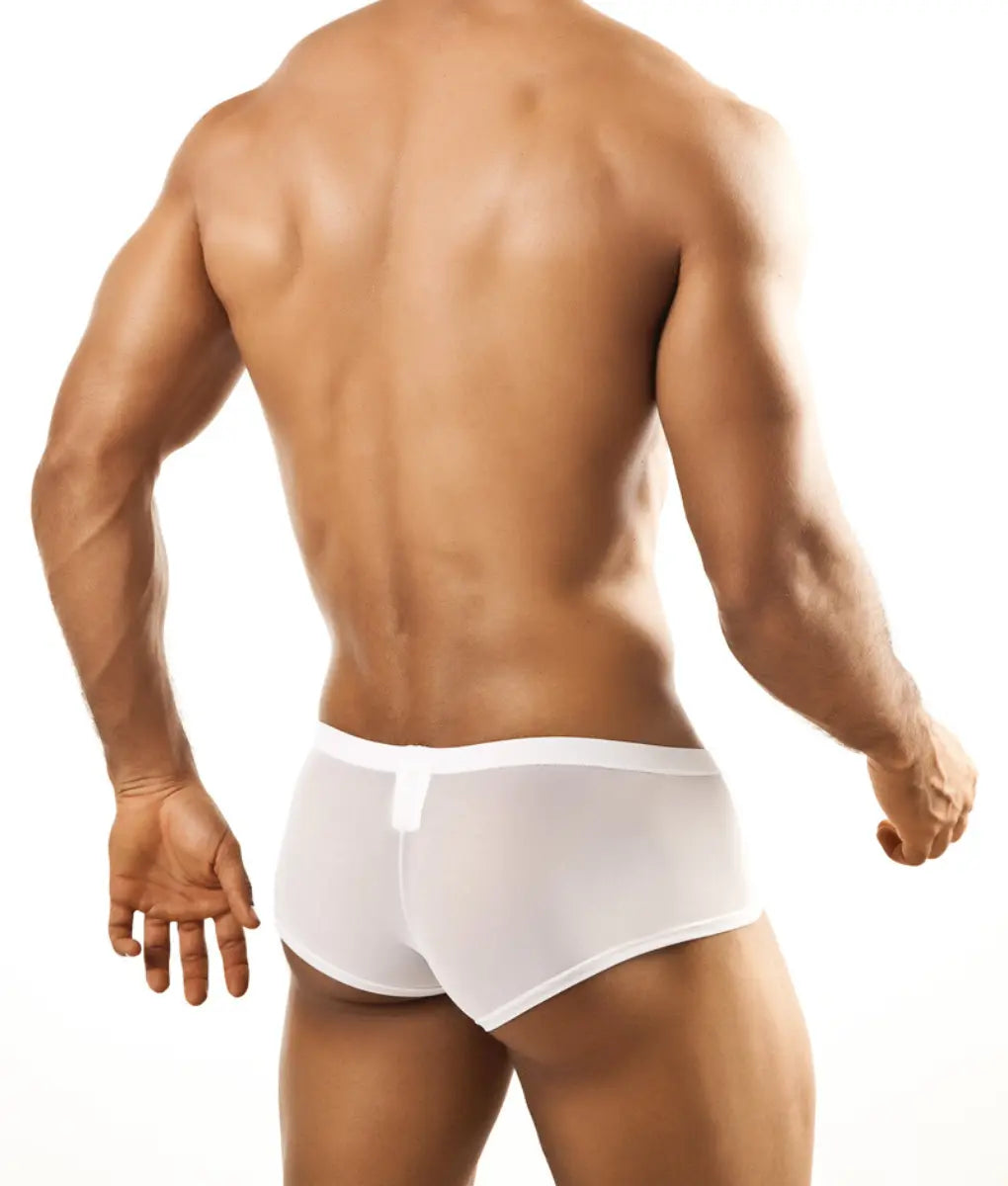 White Joe Snyder bulge boxer briefs with smooth form-fitting design and subtle waistband detail for athletic use