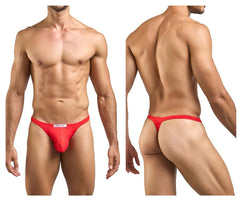 Justin simon xsj03 classic red thong with a white label at the front made of soft breathable fabric