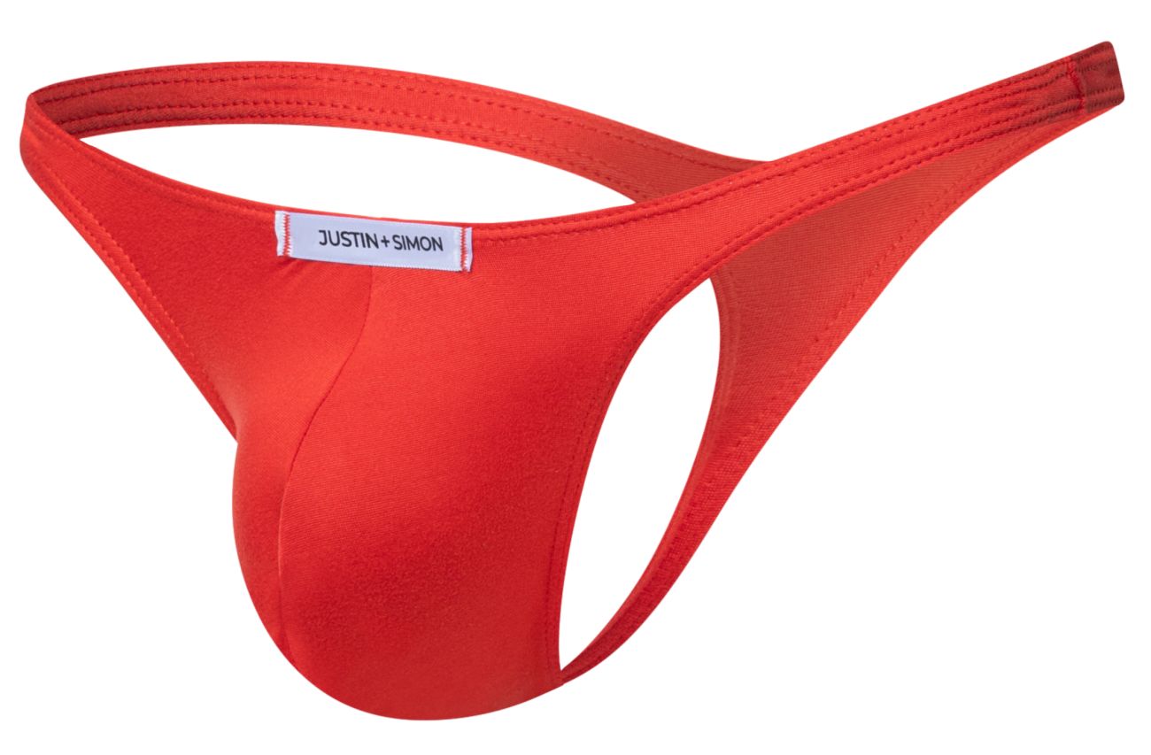 Red justin simon thong in peach red with smooth seamless fabric and minimalist design from justin simon xsj03 collection