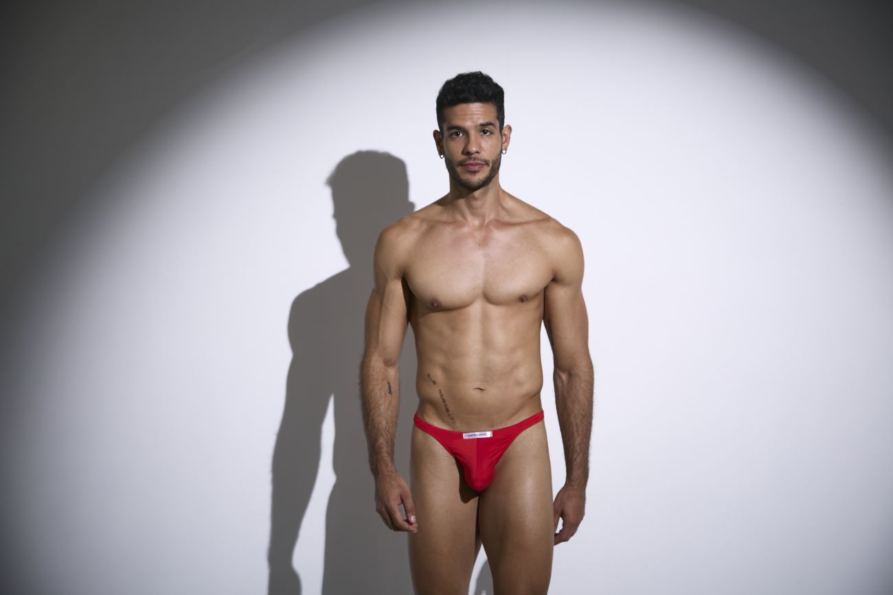 Justin simon xsj03 classic red athletic briefs with a small white logo on the front for active wear