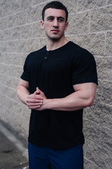 Jed North Herren Waffel-Henley-T-Shirt - Schwarz