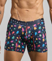 Malebasics boxer brief hipster black splash men’s navy blue boxer briefs with multicolored paint splatter and red stitching