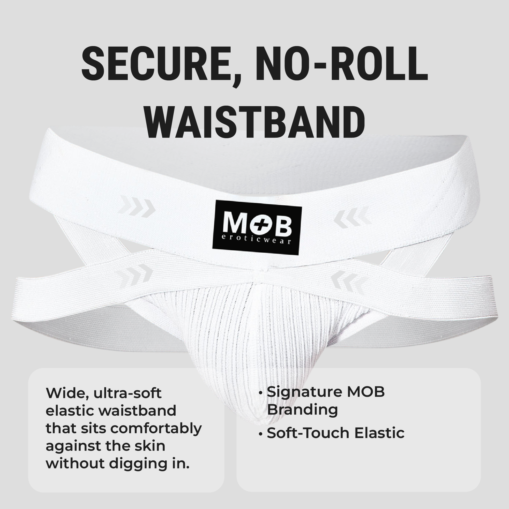 Men’s x jockstrap white mob eroticwear briefs with secure no-roll elastic waistband and soft-touch fabric