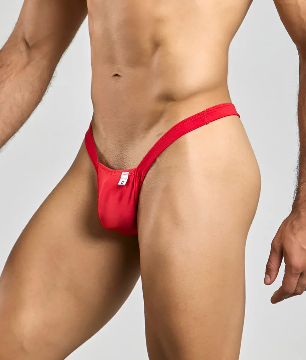 Red mob y buns thong back side made of smooth fabric with a form-fitting design and small white tag