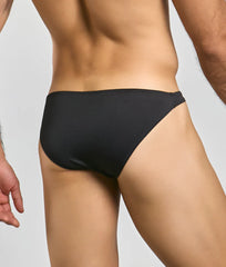 Toucan bikini for men black sleek form-fitting swim trunks with smooth fabric finish for swimming and beachwear