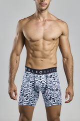 White boxer briefs with black and navy graphic print of formula 1 flamingos barber by male basics bundle