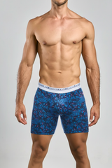 Blue patterned boxer briefs with white original basics male waistband from malebasics bundle boxerbrief collection
