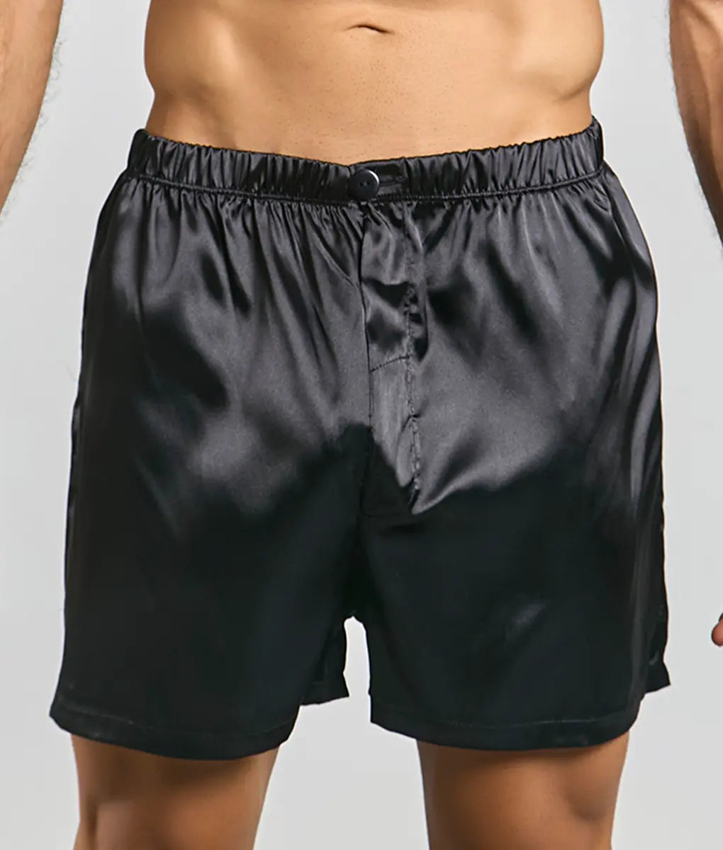 Black satin boxer shorts malebasics shorts satin with smooth glossy finish and elastic waistband