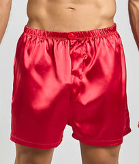 Malebasics shorts satin vibrant red satin boxer shorts with button closure and elastic waistband
