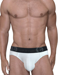 White mesh brief with a prominent pouch, featuring a black waistband with the "WildmanT" logo.