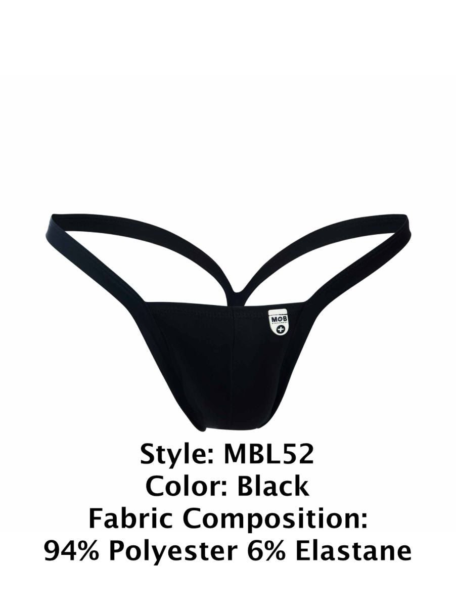 Black malebasics mbl52 y buns thong made of 94 polyester and 6 elastane shown from the back side