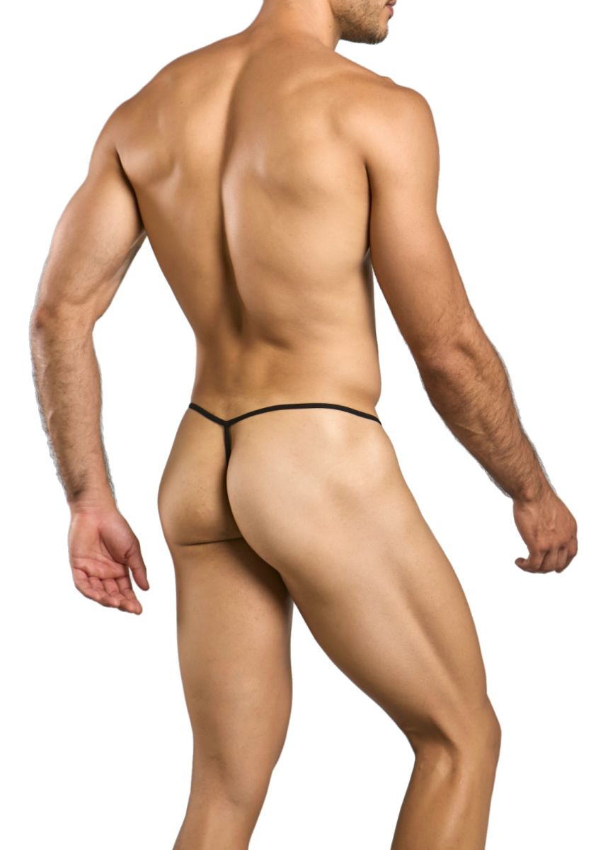 Black lace male basics mbl59 lace g-string thong with thin sleek design shown from the back side
