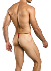 Red mesh male g-string with thin elastic band from malebasics mbl59 shown from back side