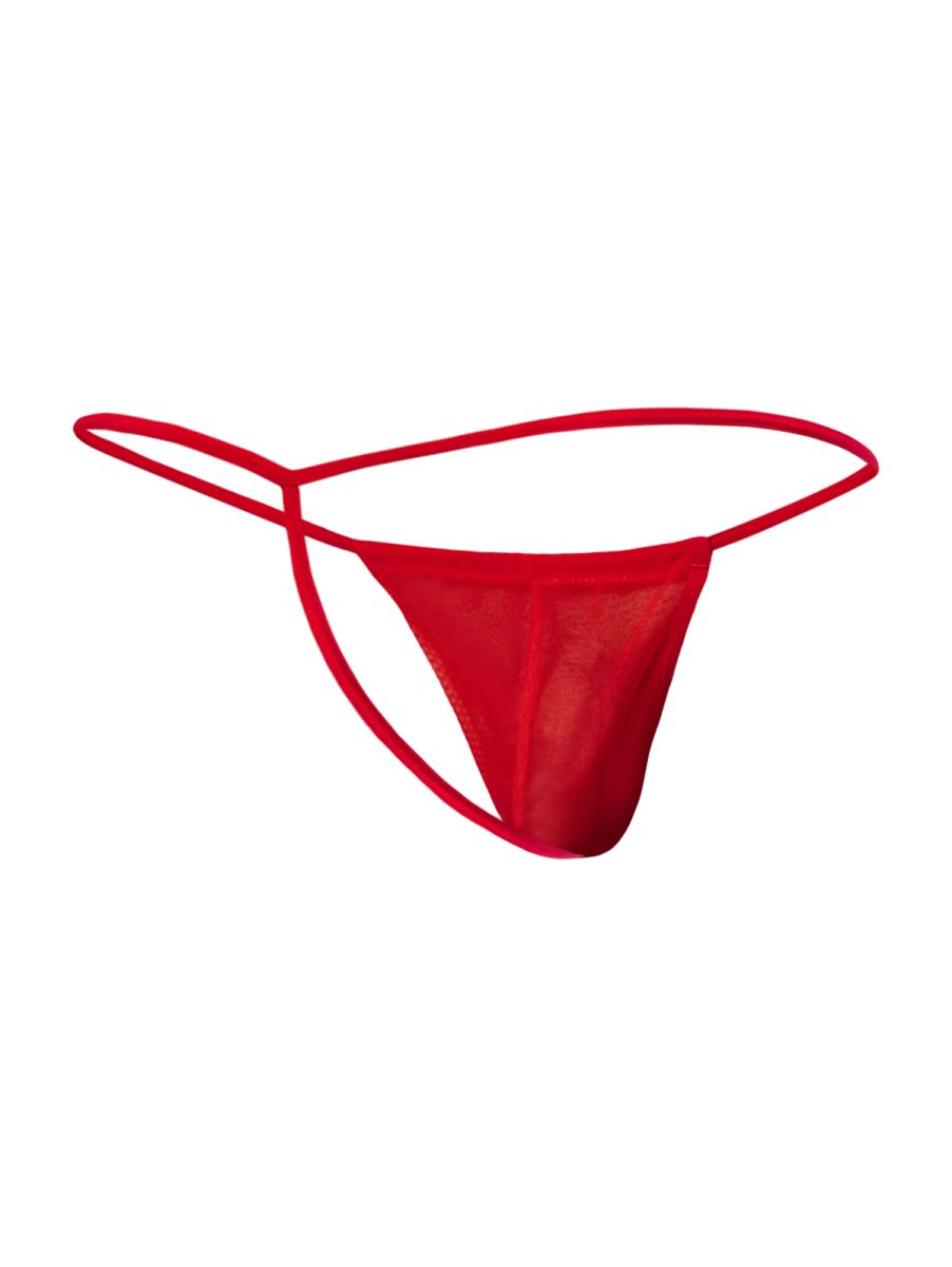 Malebasics mbl59 red mesh g-string thong with thin elastic straps made of sheer mesh fabric front view