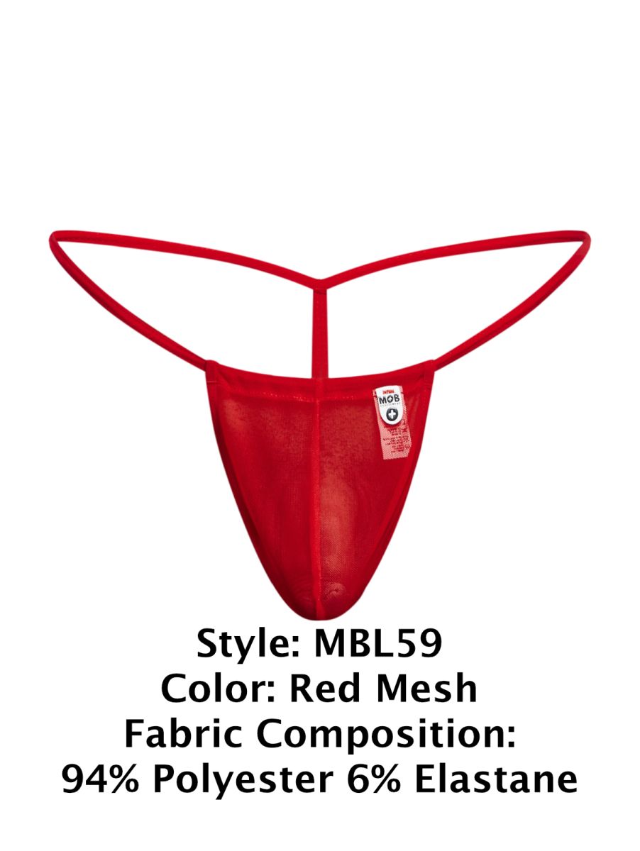 Malebasics mbl59 red mesh g-string thong with sleek form-fitting design and thin elastic straps shown from the back side