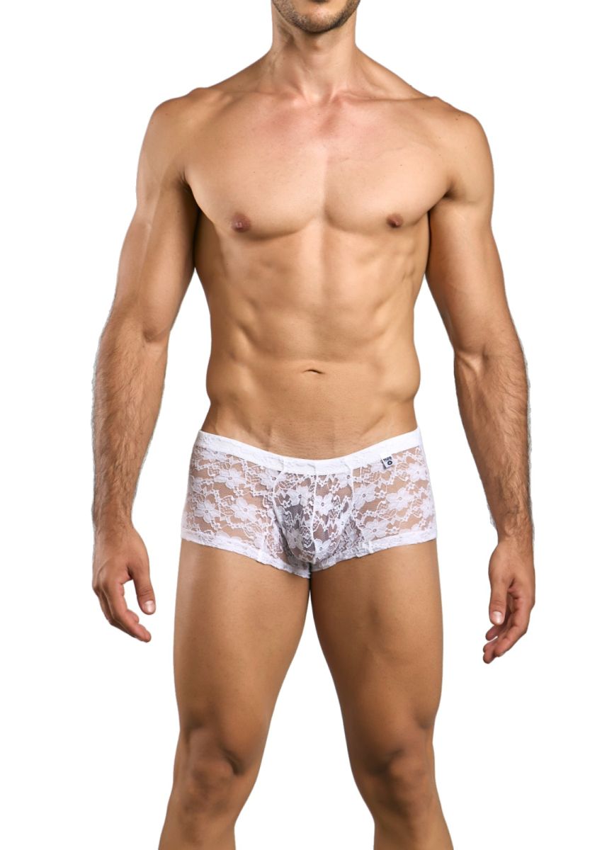 Malebasics mbl78 lace trunks white lace briefs with delicate floral pattern and snug form-fitting design