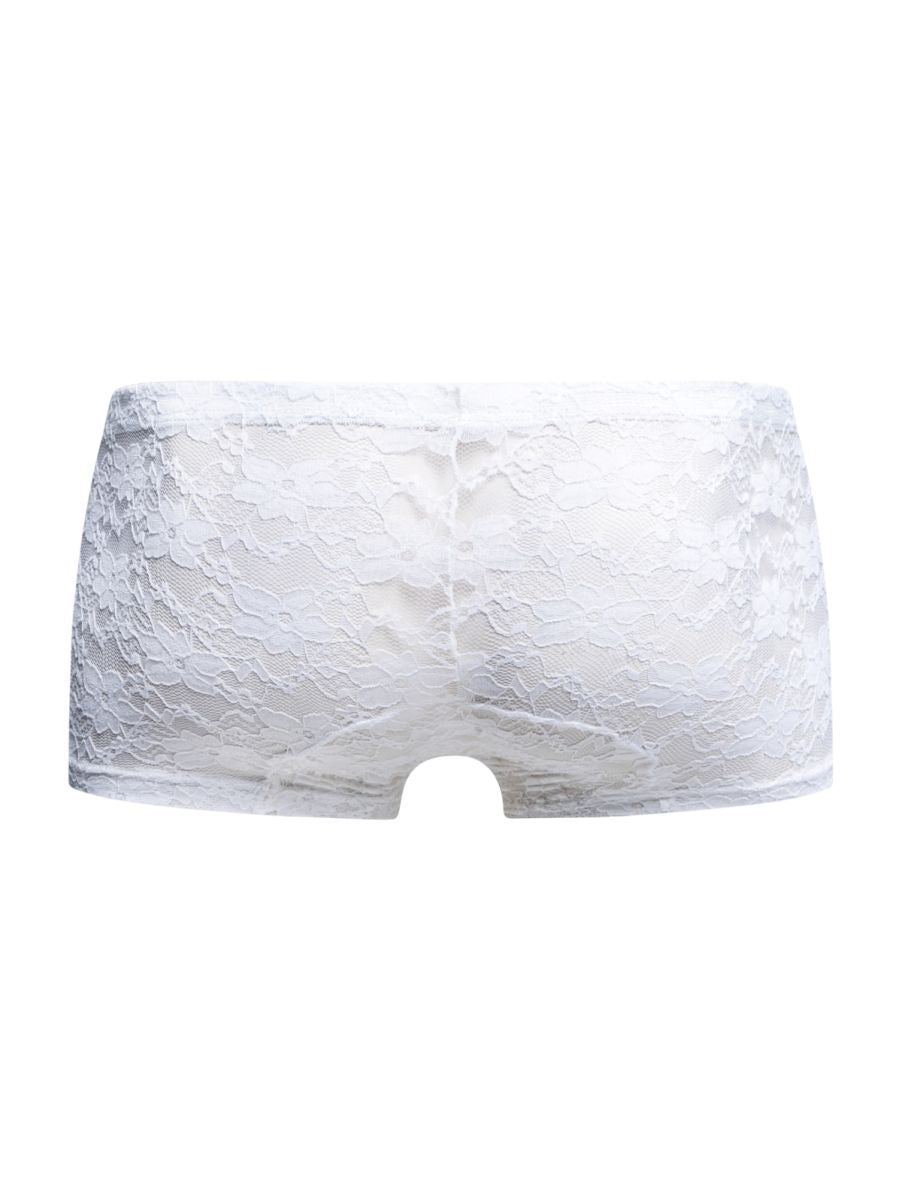 Malebasics mbl78 white lace trunks featuring delicate floral pattern and smooth seamless design