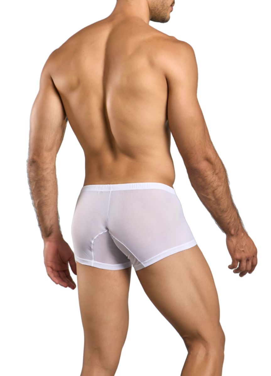 Malebasics mbl78 white mesh lace trunks are sheer boxer briefs with a solid white waistband for men