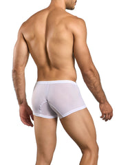 Malebasics mbl78 white mesh lace trunks are sheer boxer briefs with a solid white waistband for men