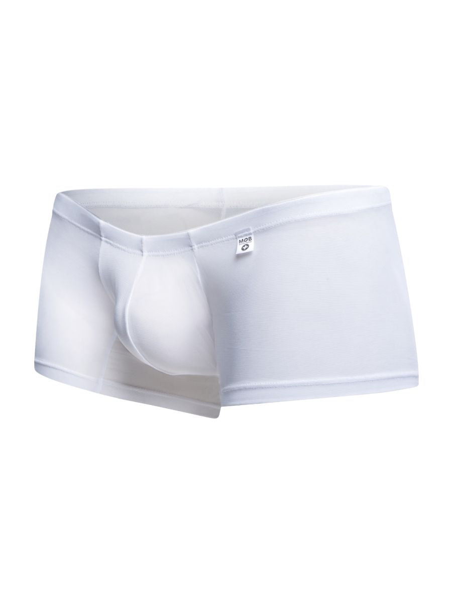 White malebasics mbl78 lace trunks mesh briefs with a smooth form fitting design and a subtle brand tag on the waistband