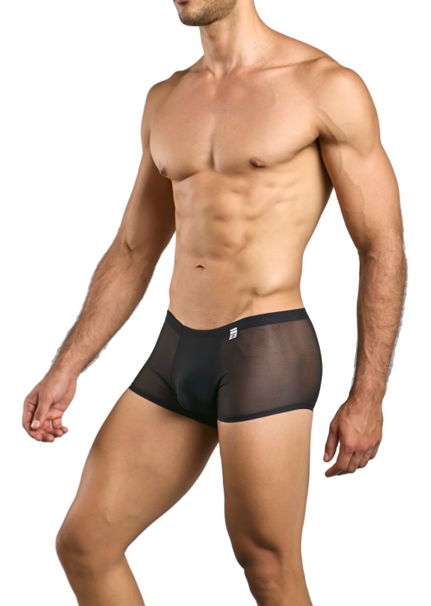 Malebasics mbl84 classic pouch trunks in black featuring sheer mesh briefs with a solid black waistband
