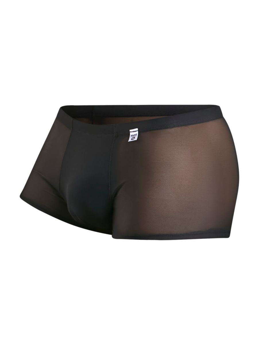 Malebasics mbl84 classic pouch trunks in black sheer mesh with solid black waistband for comfortable support