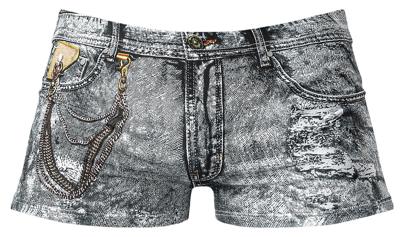 Short en jean délavé Male Power 145-286, couleur denim imprimé