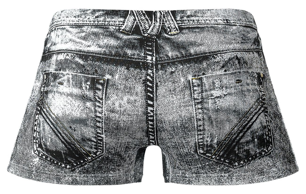 Short en jean délavé Male Power 145-286, couleur denim imprimé