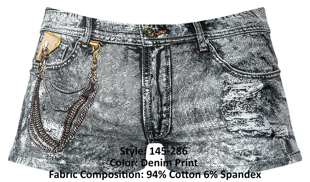 Short en jean délavé Male Power 145-286, couleur denim imprimé