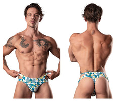 Male Power 237-292 Cut It Out Cut Out Thong Color Blue-Green-White