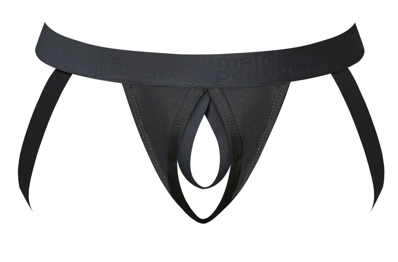 Male Power 348-304 Offener Jockstrap mit offener Vorderseite, elastischer Penisring, Farbe Schwarz
