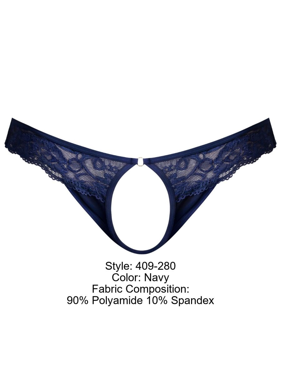 Male Power 409-280 Sassy Lace Open Ring Tanga Farbe Marineblau