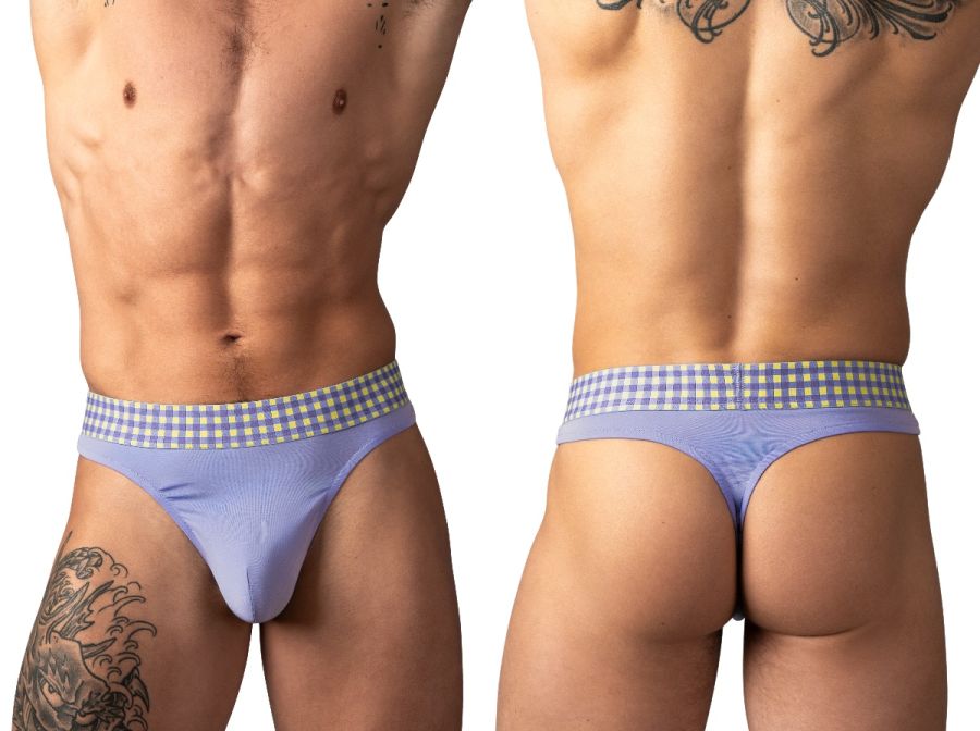Male Power 413-306 So Comfy Gingham Tanga in Lila Farbe Lila