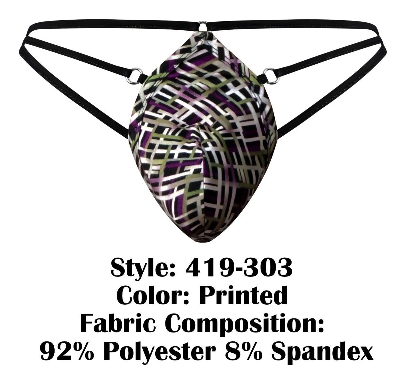 Male Power 419-303 Gridlocked Thong Straps-Rings Color Printed