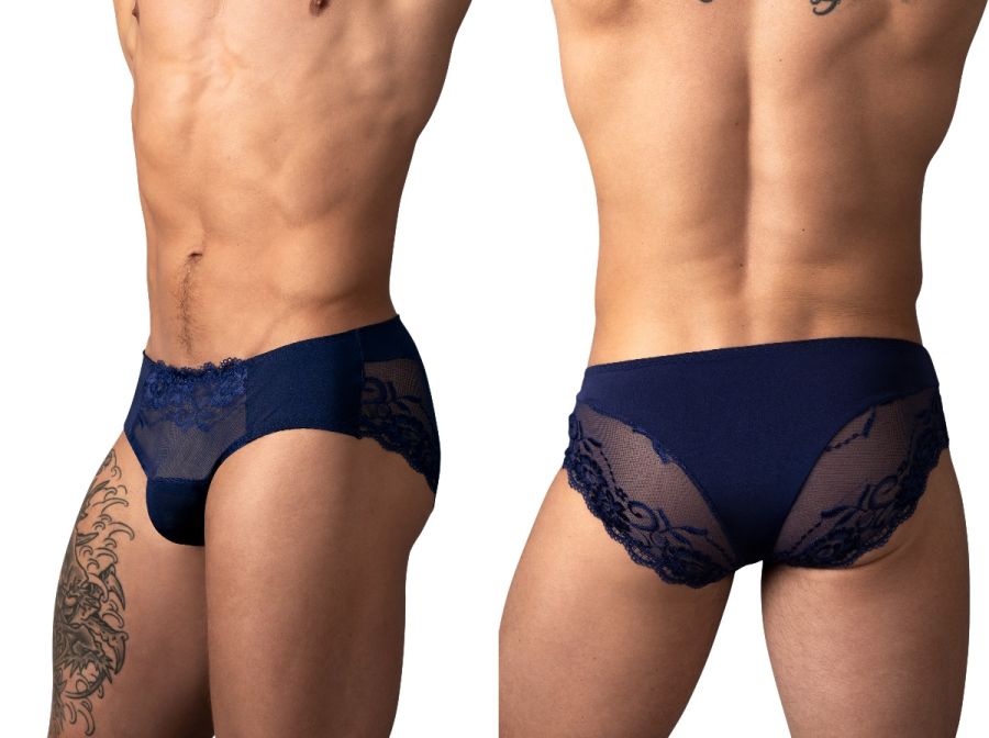 Male Power 492-280 Sassy Lace Bikini mit genähter Tasche, Farbe Marineblau