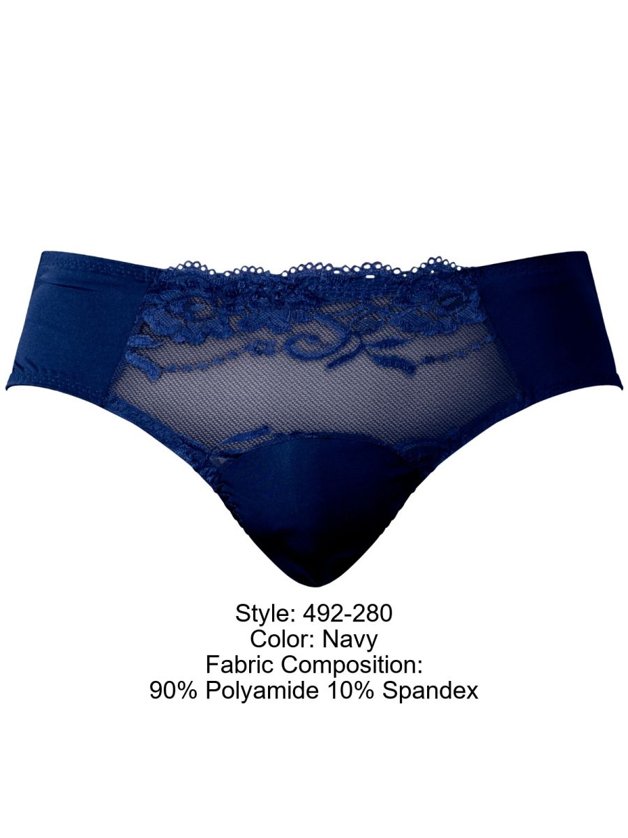 Male Power 492-280 Sassy Lace Bikini mit genähter Tasche, Farbe Marineblau