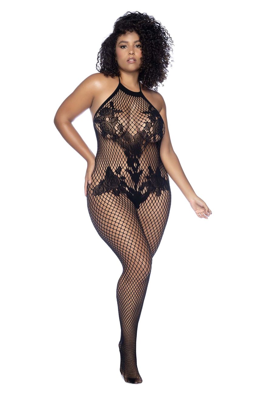 Mapale 1116X Halter And Crotchless Floral Bodystocking Color Black