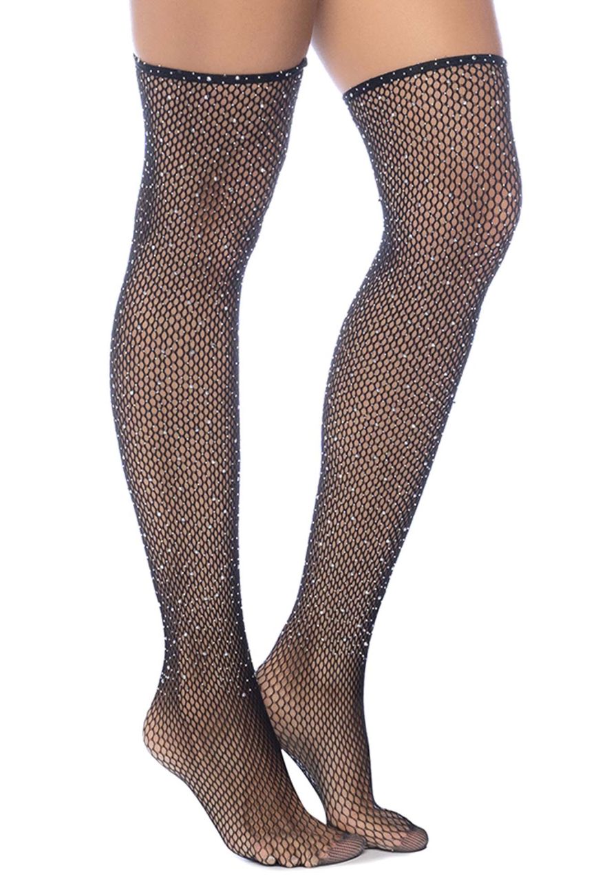 Mapale 1127 Diamond Fishnet Thigh High Stockings Color Black-Rhinestone