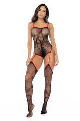 Mapale 1154 Snake Fishnet Bodyset Color Black-Red