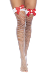 Mapale 1172 Nurse Fishnet Thigh High Color White-Red