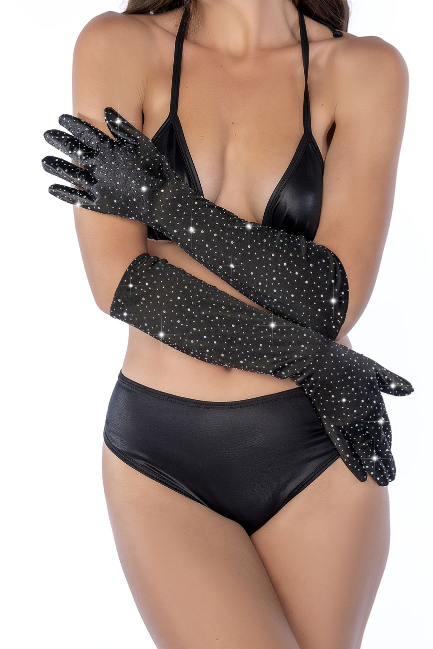 Mapale 135 Satin Rhinestone Opera Gloves Color Black-Rhinestone