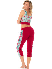 7409 Zweiteiliges Schlafanzug-Set Farbe Rot-Minzfarbene Prints
