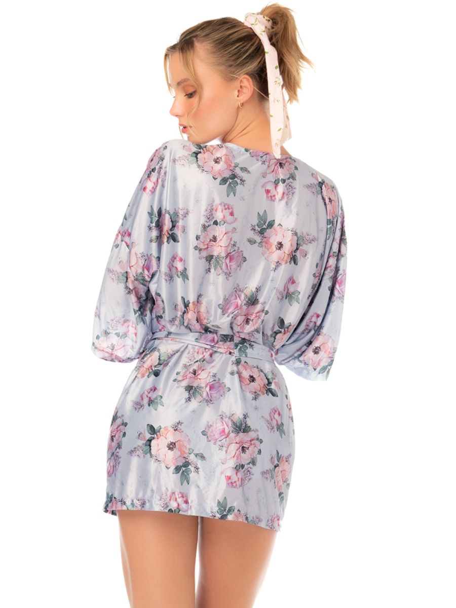 Mapale 75010 Lingerie Silky Floral Short Robe Color Silver Bloom