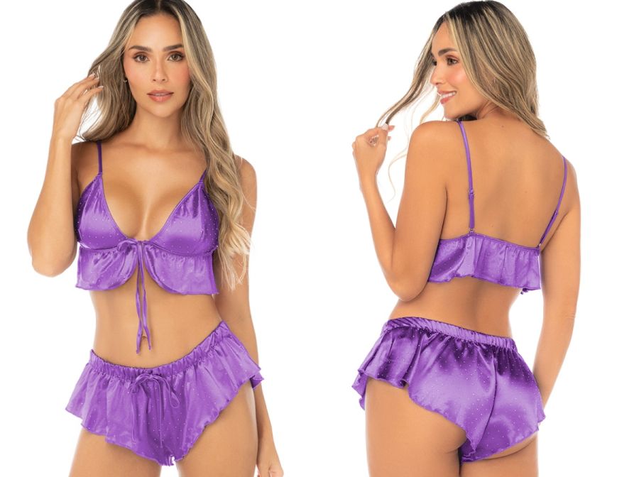 Mapale 75014 Lingerie Two-Piece Pajama Set with Ruffled Trim Color Purple Rain