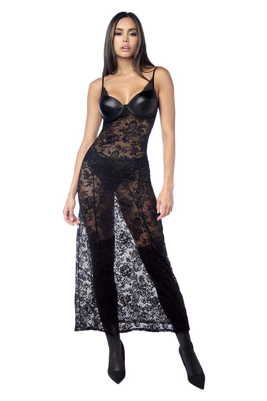 Mapale 7616 Langes Kleid mit passendem Strumpfhaltergürtel, Farbe Schwarz