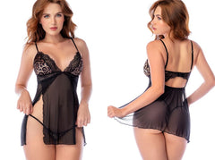 Mapale 7632 Babydoll und passender String, Farbe Leopard Schwarz