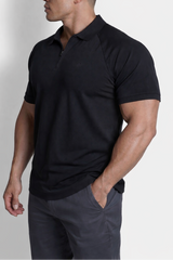 Jed North Men's Premium Muscle-Fit Polo Tee w/ Zipper - Black