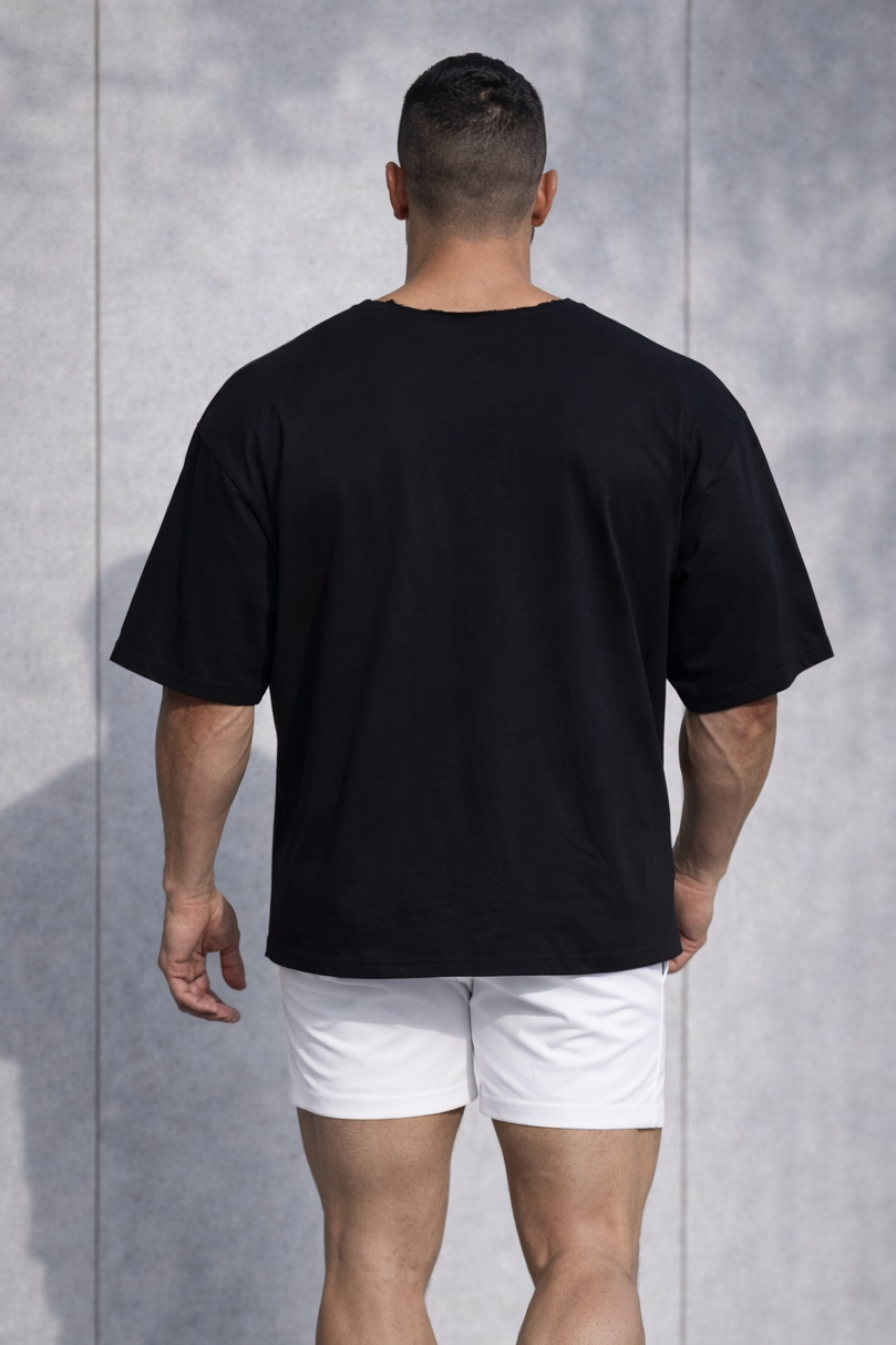 Jed North Herren Raw-Cut Boxy Crop T-Shirt - Schwarz