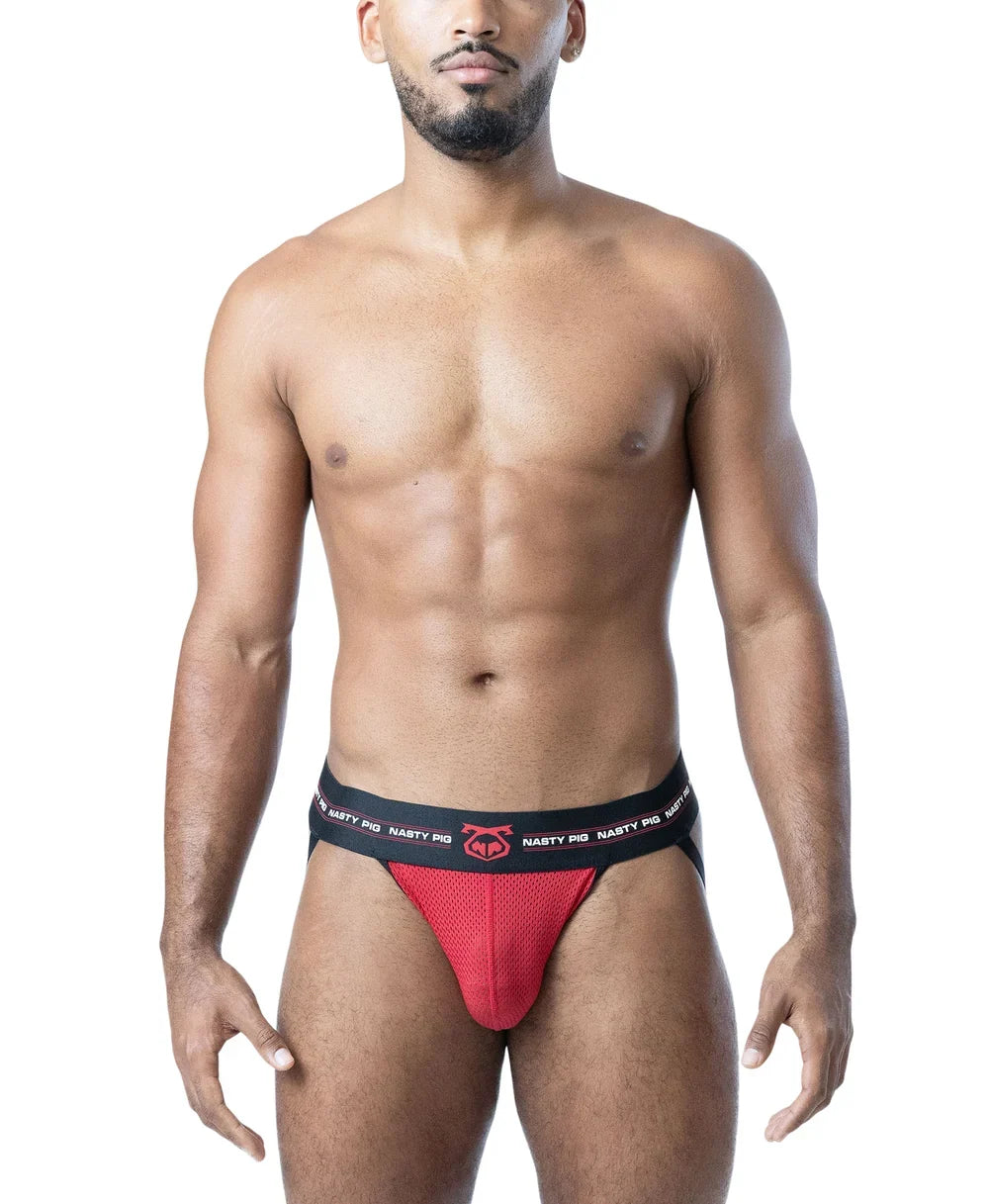 Nasty Pig Core Mesh Jockstrap Black/System Red/White
